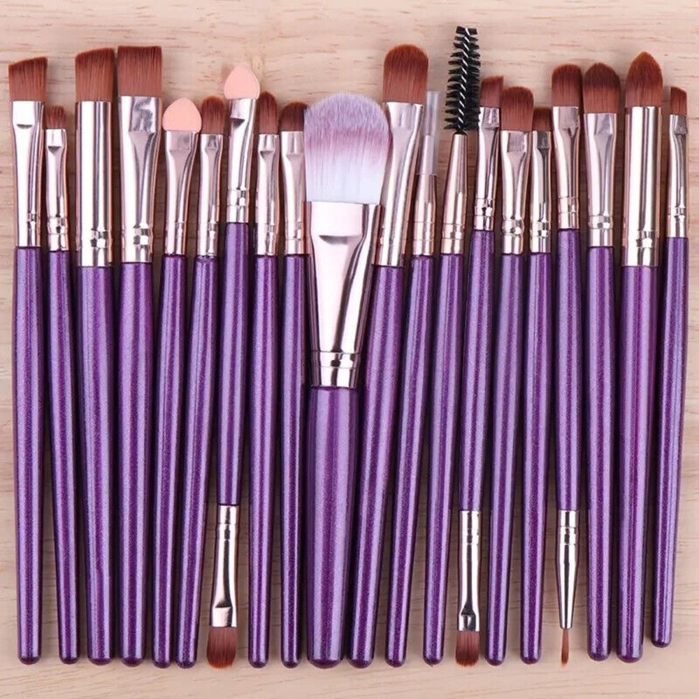 20 Piece Eye Makeup Brush Set Purple  Cosmetic Applicator NIP